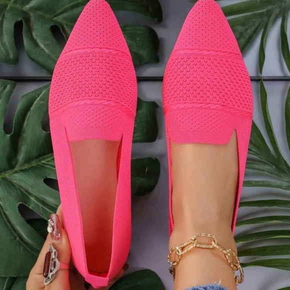 Rebellious Rose Shoes - Women's Flat Shoes Women's Knitted Breathable Mesh Flat Shoes Pointed Toe Flats